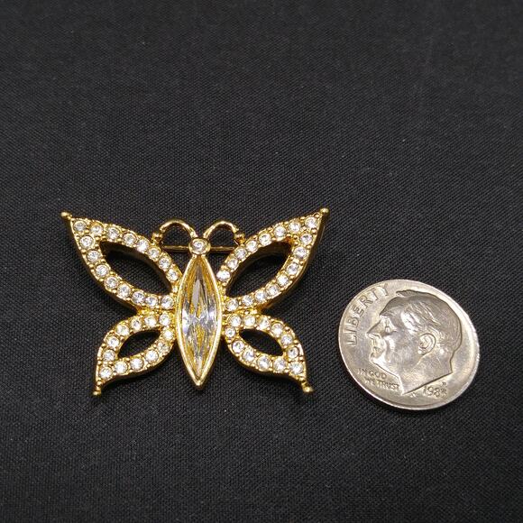 Swarovski Butterfly Swan Logo Small Brooch, Gold Plated, 1990s Vintage Jewelry - Picture 5 of 10